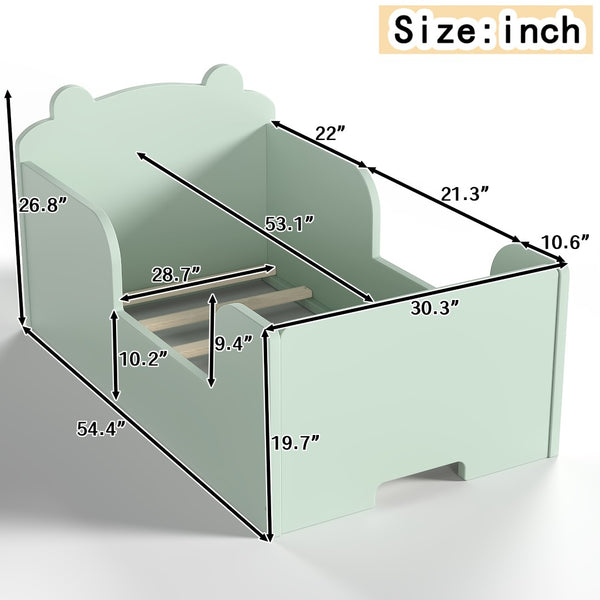 English Elm Toddler Bear Shaped Pine Floor Bed Low Profile Frame Safe Rounded Edges Kids Room Green W1580P373256