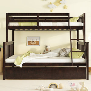 English Elm Twin Over Full Bunk Bed With Trundle - Convertible, Detachable Design In Espresso Finish, Space-Saving W504S00188-GIGA