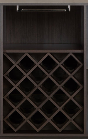 English Elm Hazen Modern Espresso Finish Wine Cabinet with 18-Bottle Rack, Stemware Holder, Shelves & Magnetic Door Espresso 28 L x 67 W x 6 H B2726P255752