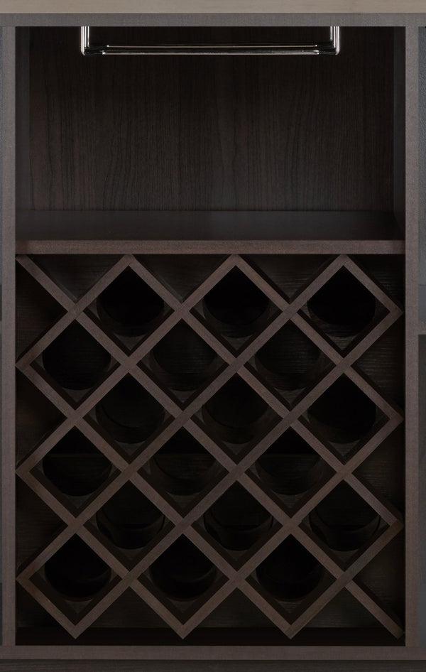 English Elm Hazen Modern Espresso Finish Wine Cabinet with 18-Bottle Rack, Stemware Holder, Shelves & Magnetic Door Espresso 28 L x 67 W x 6 H B2726P255752