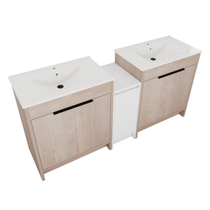 English Elm 72 Inch Freestanding Bathroom Vanity With Ceramic Sink, Soft-Close Doors & Ample Storage Solutions W999S00318