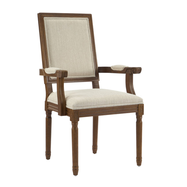 English Elm Christopher Knight Home® - Upholstered Dining Chairs Set of 2 in Beige with Walnut Rubber Wood Fluted Legs, Armrests, French-Country Elegance, Durable Fabric Seating N771P291405T