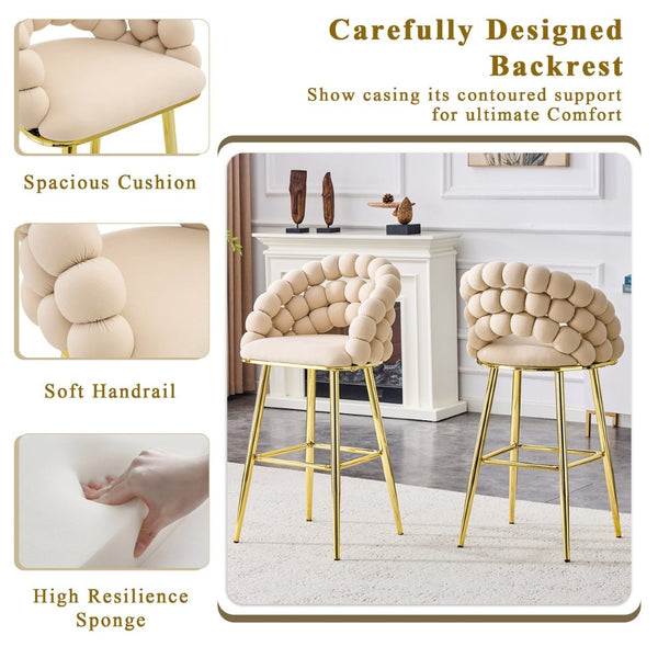 English Elm Set of 2 Velvet Bubble Barstools with Gold Legs Tufted Sculptural Kitchen Seating W1512P491449