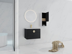 English Elm 28" Wall-Mounted Bathroom Vanity & Ceramic Sink With Side Cabinet, Soft-Close Doors For Modern Homes W999S00329