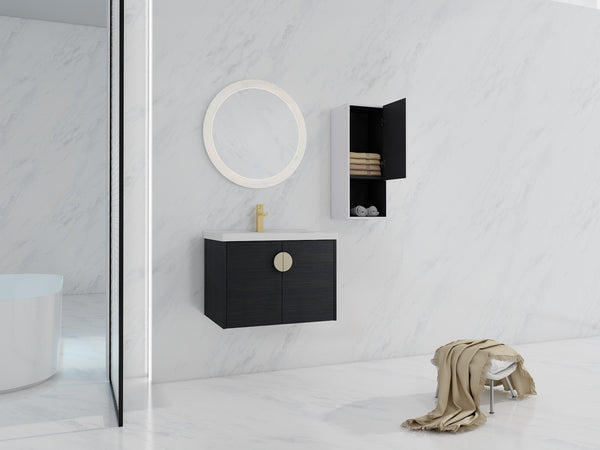 English Elm 28" Wall-Mounted Bathroom Vanity & Ceramic Sink With Side Cabinet, Soft-Close Doors For Modern Homes W999S00329