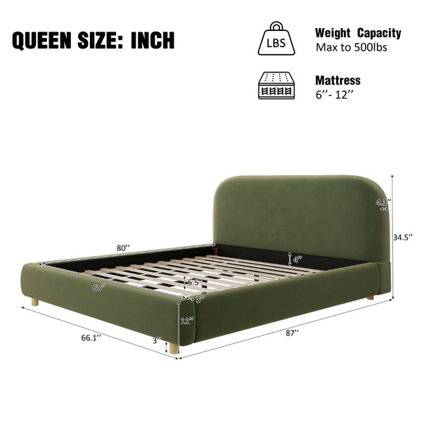 English Elm Queen Boucle Upholstered Bed Curved Foam Padded Headboard Solid Wood Legs Modern N757Q210312V-2