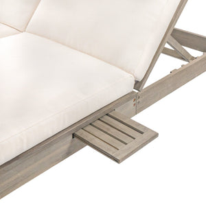 English Elm Trexm Acacia Wood Double Chaise Lounge Outdoor with Folding Trays and Foam Cushions TM000015AAE