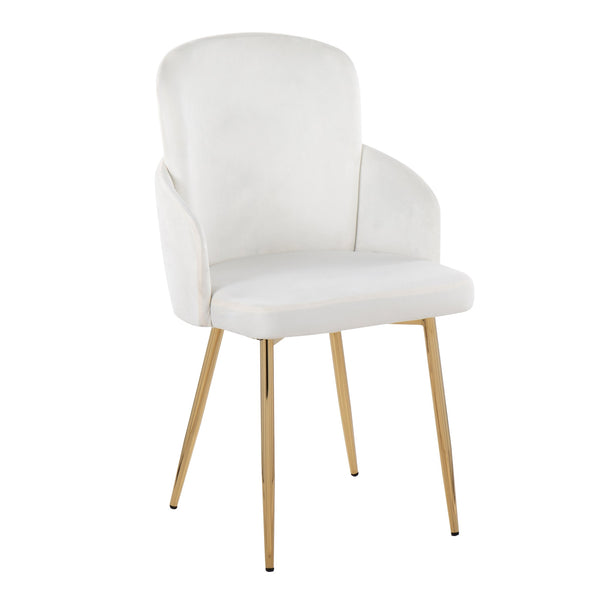 English Elm Dahlia Elegant Dining Chairs Set Of 2 In Cream Velvet & Gold Metal - Luxe Modern Accent Seating B202S01187