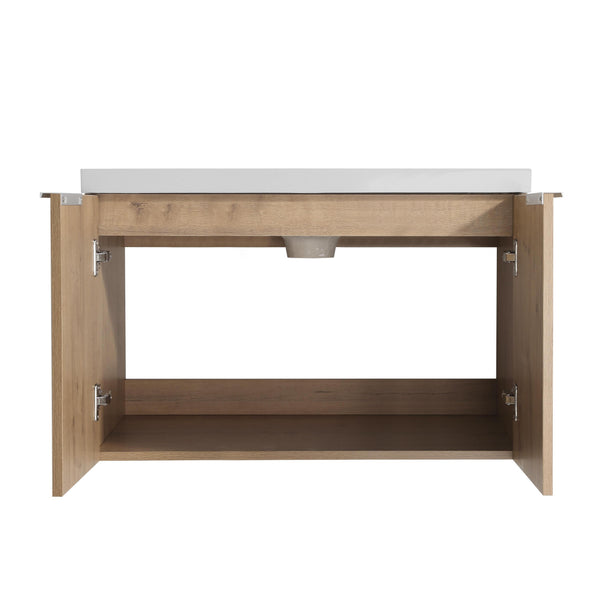 English Elm 42" Wall-Mounted Bathroom Vanity Set With Soft-Close Doors, Resin Sink & Side Cabinets For Style W999S00236