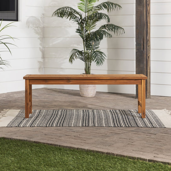 English Elm Walker Edison - Modern Acacia Chevron Patio Bench Brown – Weather-Resistant Solid Wood, RTA, Elegant Outdoor Seating B185P169289