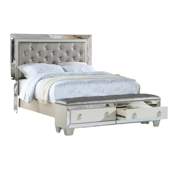 English Elm Glam Tufted Queen Bed with Mirrored Accents and Dual Underbed Storage Drawers for Luxe Bedrooms Grey,Silver 91 L x 10 W x 6 H B011S01993