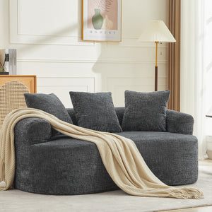 English Elm Curved Chenille Loveseat with Memory Foam Deep Seat and Three Pillows for Compact Living Grey W2915P370963