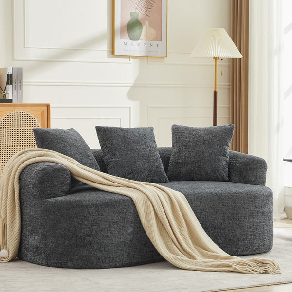 English Elm Curved Chenille Loveseat with Memory Foam Deep Seat and Three Pillows for Compact Living Grey W2915P370963