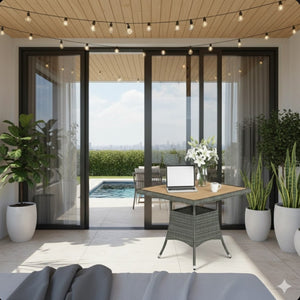 English Elm 1-piece Square Acacia Wood Top Hand-woven Pe Rattan Outdoor Patio Dining Table Gray B082P455163