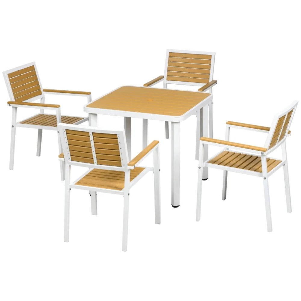English Elm Outdoor 5 Piece Patio Dining Set with Hdpe Slatted Table and Aluminum Chairs T3971S00101