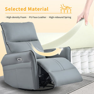 English Elm Power Power Swivel Rocker Recliner Chair with Wide Armrests, Dual USB Charging Ports, Compact Comfort Blue-gray W1028S00030
