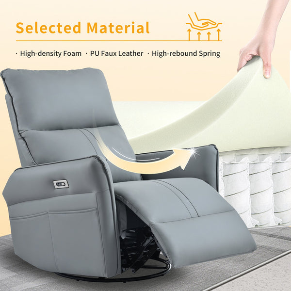 English Elm Power Power Swivel Rocker Recliner Chair with Wide Armrests, Dual USB Charging Ports, Compact Comfort Blue-gray W1028S00030