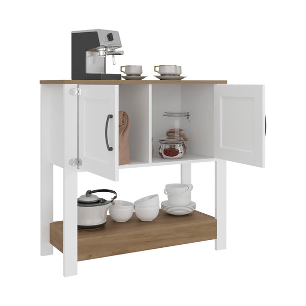 English Elm Dazey Two-tone Kitchen Coffee Station with Open Shelving and Concealed Cabinet Storage B097P481226