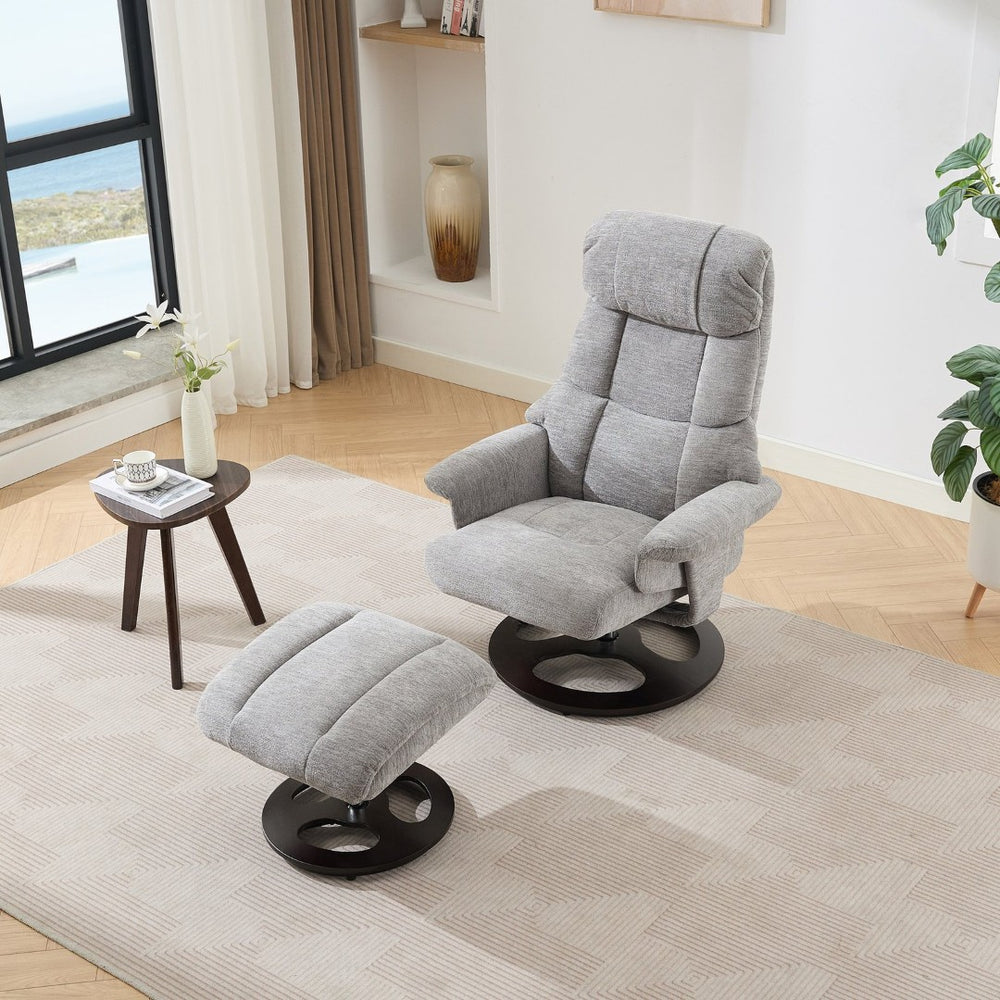 English Elm 069-ergonomic Swivel Recliner with Ottoman Chenille Wingback Massage Lounge Chair Grey W527P439691