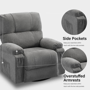 English Elm Recliner Grey 360° Swivel Rocking Lounge Chair with Thick Cushions, Arm Pockets & 330lb Metal Frame W1521P265833