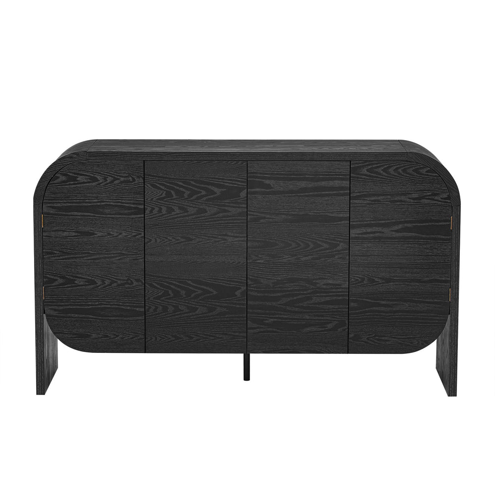 English Elm TREXM Retro Buffet Cabinet with 4 Doors, Curvy Edge Sideboard, Adjustable Shelves, Black/Natural Finish N715P228110B