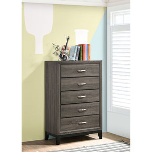 English Elm Gregory Grey Oak 5-Drawer Chest — Contemporary Grey Oak Finish, Durable Interlocking Joints, Modern Hardware Storage Elegance B062P331060