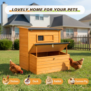 English Elm Chicken Coop Spruce Wood Double House for 8 Birds with Nesting Boxes Flip Roof W3166P506394