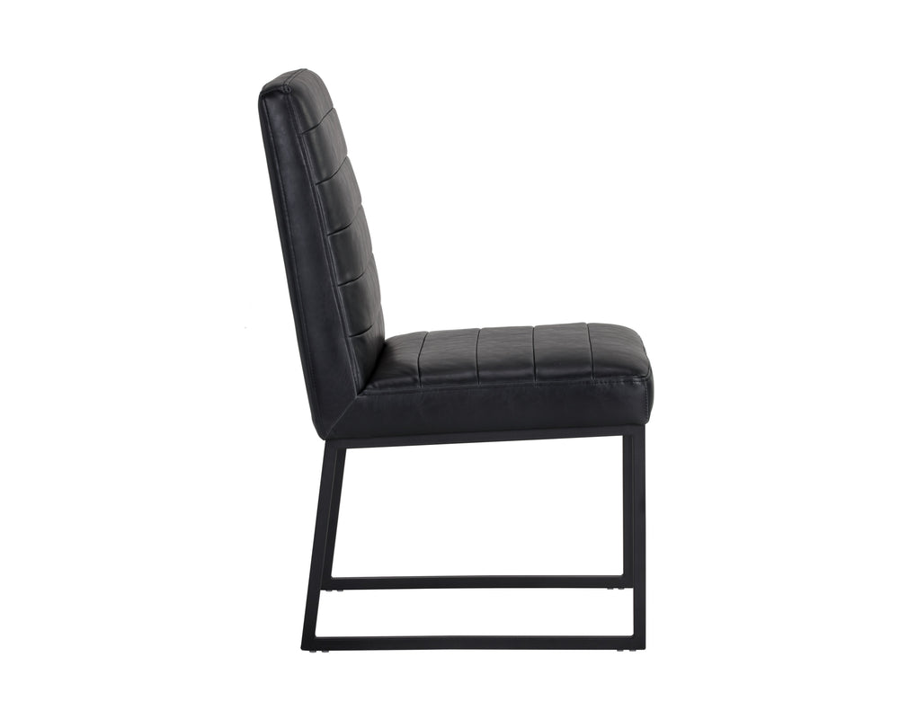 Sunpan Spyros Modern Dining Chair Set of 2 - Sleek Black Powder Coated Steel Frame with Faux Leather Elegance Coal Black