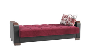 English Elm PrimeNest ZenAero Upholstered Wood Trim Convertible Sofabed with Storage, Click-Click Sleeper Comfort Burgundy B030P286537