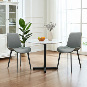 English Elm Green Pu Leather Upholstered Dining Chair Set with Metal Legs for Modern Interiors Light Grey T3967P421214
