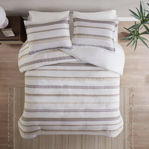 Madison Park Langley Global Inspired 3 Piece Clipped Jacquard  Duvet Cover Set MP12-8167 Neutral