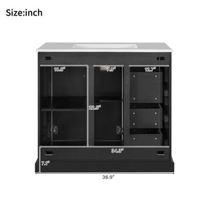 English Elm 36" Modern Bathroom Vanity with Ceramic Sink, Soft-Close Doors, 3 Drawers & Ample Storage for Small Baths Black N729P280194B