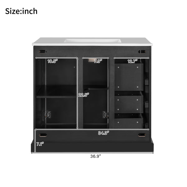 English Elm 36" Modern Bathroom Vanity with Ceramic Sink, Soft-Close Doors, 3 Drawers & Ample Storage for Small Baths Black N729P280194B