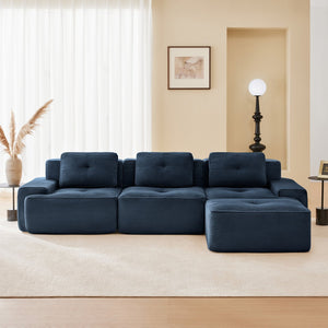 English Elm 117" Modern L-Shaped Modular Sectional Sofa - Luxurious Corduroy, Deep Seats, Movable Ottoman, No Assembly W714S01495