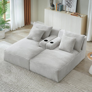 English Elm Compressible Corduroy Sleeper Loveseat with Cupholders Ready in 72 Hours No Assembly Light Grey W2339P411861