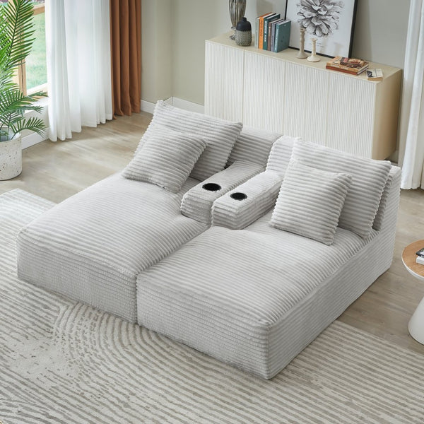 English Elm Compressible Corduroy Sleeper Loveseat with Cupholders Ready in 72 Hours No Assembly Light Grey W2339P411861