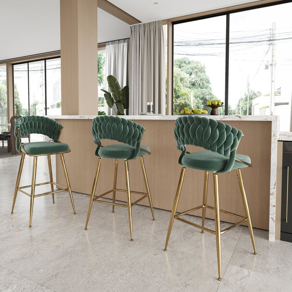 English Elm Counter Height Stools Set of 2 Mid-century Metal Legs Ergonomic Kitchen Island Seating Green T3623P430872