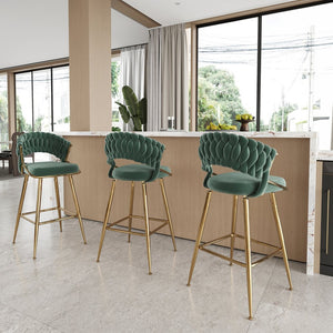 English Elm Counter Height Stools Set of 2 Mid-century Metal Legs Ergonomic Kitchen Island Seating Green T3623P430872