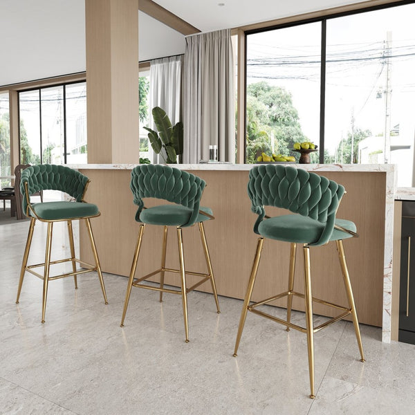 English Elm Counter Height Stools Set of 2 Mid-century Metal Legs Ergonomic Kitchen Island Seating Green T3623P430872