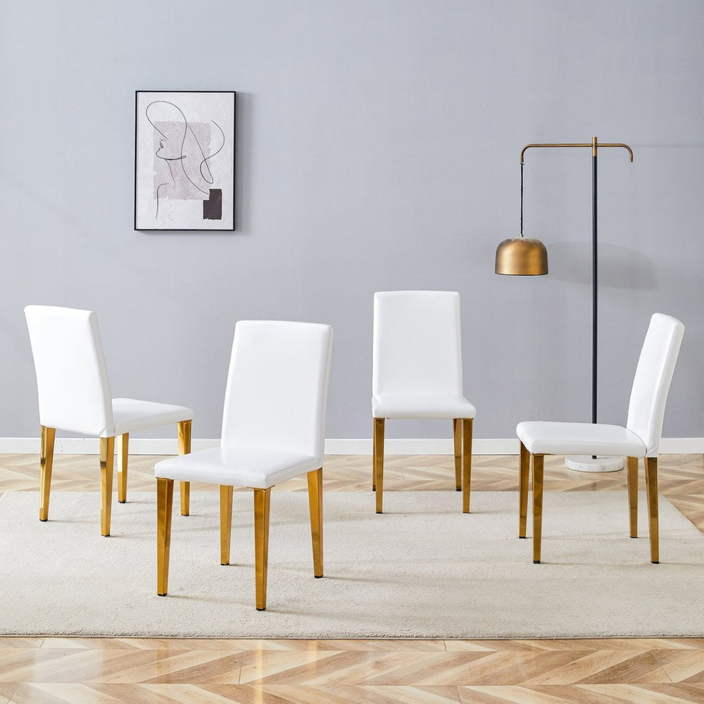 English Elm Set of 4 White Pu Leather Dining Chairs with Black Steel Legs for Modern Interiors W1151P269053