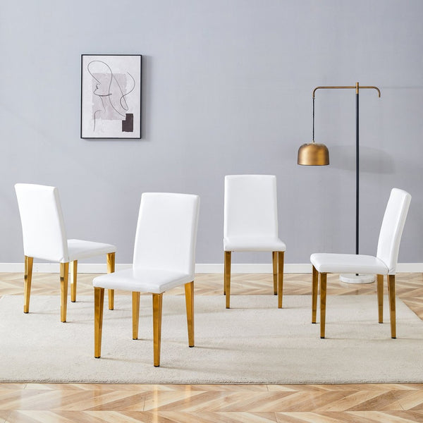 English Elm Set of 4 White Pu Leather Dining Chairs with Black Steel Legs for Modern Interiors W1151P269053