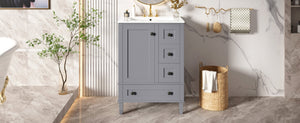 English Elm 24-inch Matte Bathroom Vanity Rubberwood Cabinet with Ceramic Sink and Soft-close Drawers Grey N729P377516E