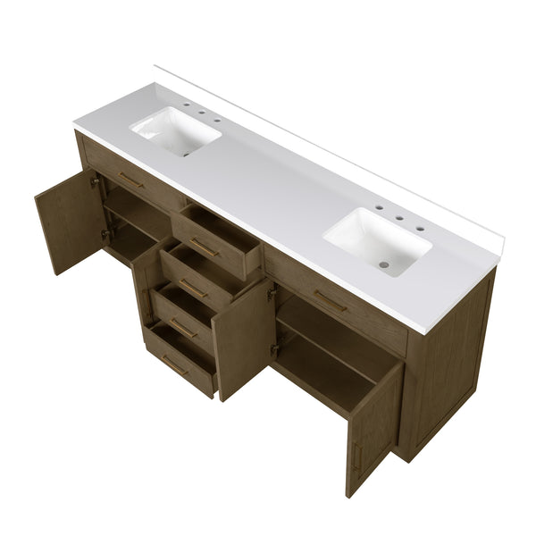 English Elm Grey Oak Double Bath Vanity 84" W With White Quartz Top, Soft-Close Drawers & Ample Storage Space B2731P257862