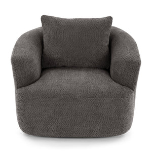 English Elm 360° Swivel Chair with Boucle Upholstery, Deep Pocket-Spring Seat, Ergonomic Curved Arms & Minimalist Design for Living Room Comfort Grey N719P288552E