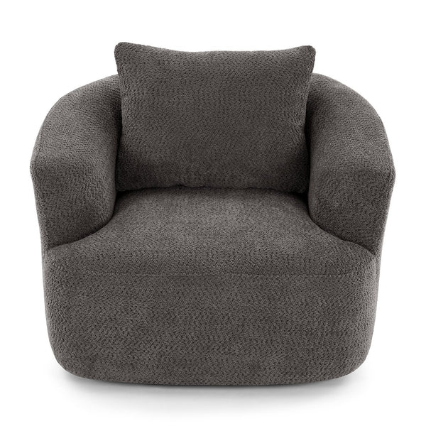 English Elm 360° Swivel Chair with Boucle Upholstery, Deep Pocket-Spring Seat, Ergonomic Curved Arms & Minimalist Design for Living Room Comfort Grey N719P288552E