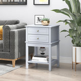 Homcom Side Table with 2 Drawers, Modern End Table with Shelf for Living Room, Home Office, Light Gray