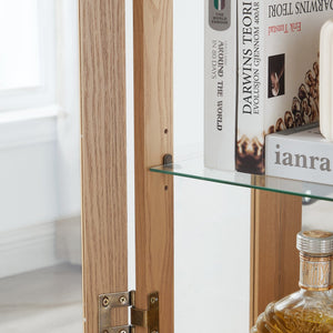 English Elm Lighted Glass Curio Display Cabinet - Elegant Oak Finish, Led Lighting, Adjustable Shelves & Secure Storage W1758P290020
