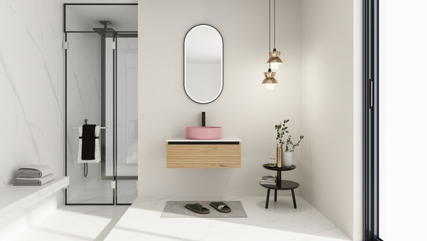 English Elm 30'' 30 Inch Floating Bathroom Vanity with Ceramic Vessel Sink and Soft Close Drawer W999S00361