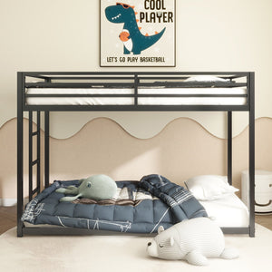 English Elm Adam Twin over Twin Bunk Bed Metal Black with Full Guardrails, Easy Assemble Slats & Floor Protectors B083P152996
