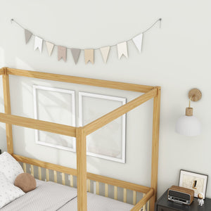 English Elm Full Size Canopy Floor Bed In Natural Rubberwood With Guardrails - Perfect For Kids' Imagination! W504P345756